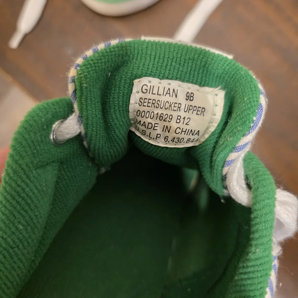 Polo Ralph Lauren Seersucker Sneakers Blue White Stripe Green Pony Size 9B Prep - Picture 2 of 10